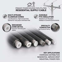 Cables de Alimentación Aéreos Multifilar de Aluminio con Aislamiento de PVC, Retardantes de Llama, 600V/0.6kV, para Uso Exterior, IP65
