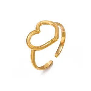 하트 핑거 링 여성용 결혼 약혼 성명 18k 금도금 귀여운 하트 링 크기 조정 가능한 반지 보석 선물