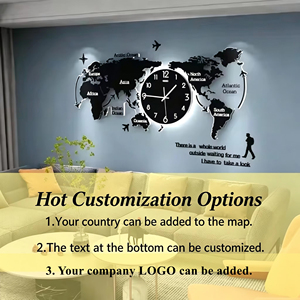 Horloge murale silencieuse avec lumière LED nocturne personnalisable, grande horloge artistique pour la maison, carte du <span class=keywords><strong>monde</strong></span>, 120x55 cm, livraison directe DDP RoHS WEEE - Product Image 2