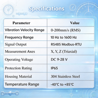 Sensor Getaran Suhu MEMS Triaksial 0-200mm/s CE 10Hz-1.6kHz RS485 Modbus-RTU IP65 Baja Tahan Karat OEM Mesin Berputar
