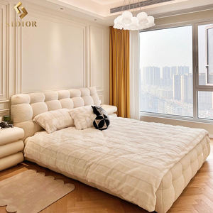 Meubles modernes Wabi Sabi pour la maison, <span class=keywords><strong>lit</strong></span> queen size, cadre de <span class=keywords><strong>lit</strong></span> <span class=keywords><strong>double</strong></span>, ensemble de chambre à coucher, lits rembourrés en velours boucle en cuir - Product Image 4