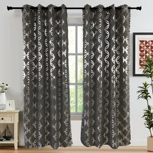 JA 52*84IN Moroccan Metallic Print Energy Efficient Thermal Insulated Curtains Grey Blackout Silver Foil For Bedroom Living Room