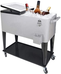 Factory Price 80 QT Metal Vendor Cooler Cart Rolling Box Cooler Beach Carts With Coolers