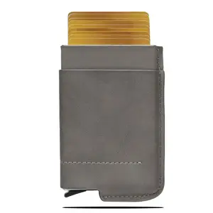 Factory RFID Blocking Business Credit PU Leather Wallet Minimalist Aluminum Metal Wallet Card Holder Wallet For Men