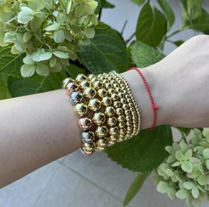 E136 <span class=keywords><strong>Bracelet</strong></span> boules dorées tendance avec perles <span class=keywords><strong>argent</strong></span> <span class=keywords><strong>Bracelet</strong></span> élastique fait main pour femme homme - Product Image 2