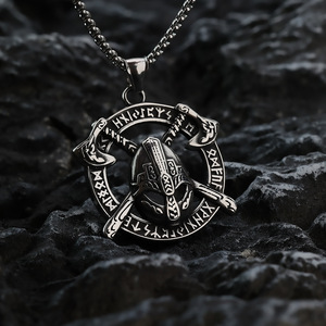 Collier pendentif casque de Viking en acier inoxydable nordique pour homme, avec design runique, forme d'épée, asymétrie géométrique, cadeau pour vêtements - Product Image 1