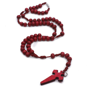 Collier de prière en bois fait main avec pendentif croix, perles de 6x7mm, bijoux pour cérémonies religieuses - Product Image 3