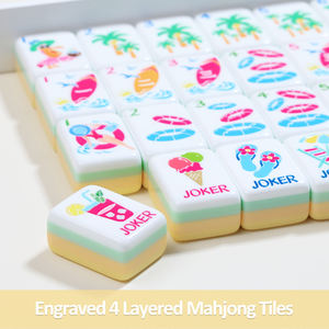 Custom Modern Portable 4-Layer Yellow Acrylic American Mahjong Tiles Summer Pool Theme Mahjong Set for Beach Party - Product Image 2