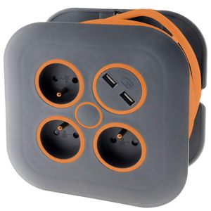 Enrollables con 3 bases 2p+t y 2 usb, ideales para conectar dispositivos electrónicos y cargar móviles en espacios reducidos. - Product Image 1