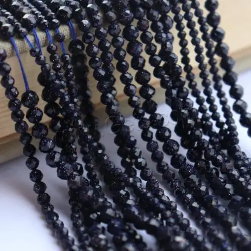 DIY Manik-manik Batu Emas Biru Bersegi Bulat untuk Membuat Perhiasan Dipoles Ukuran 2 3 4Mm Panjang Sekitar 39Cm 1600093