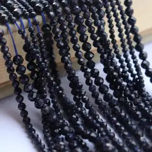 DIY Round faceted Blue Goldstone Beads for jewelry making polished size 2 3 4mm Length Approx 39cm 1600093