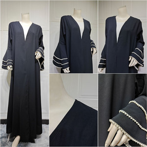 Abito Musulmano da Donna 120 Ar Dubai <span class=keywords><strong>Aya</strong></span>, Vestito Nero con Polsini Decorati, Cardigan Lungo <span class=keywords><strong>Aya</strong></span>, Caftano Modesto per Donne - Product Image 6
