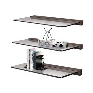 Meuble mural créatif minimaliste moderne pour salon, 3 étagères, design antichoc, en alliage d'aluminium et verre - Product Image 3