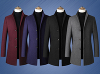 Manteau long pour homme trench-coat à boutonnage simple couleur unie européenne et américaine veste en laine à col montant simple