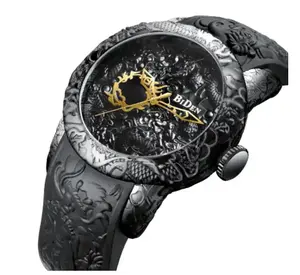 BIDEN 0129 1 새로운 패션 3D 조각 용 남자의 석영 시계 비즈니스 남성 절묘한 구호 창조적 인 시계 브랜드 골드 시계