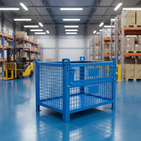 Cage de stockage en fil d'acier robuste OEM, bleue, taille personnalisée, avec loquet de porte basculante et support de levage pour entrepôt et centre de distribution