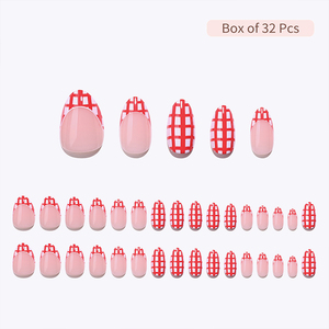 Manicure Press on <b>Nails</b> <b>Set</b> Spring Cute Artificial Press on <b>Nail</b> Wholesale Short Almond Checkerboard French False <b>Nails</b> Press on - Product Image 3
