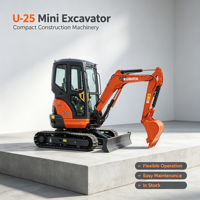 Mini-excavatrice Kubota U25 à queue zéro, 2,5 tonnes, moteur D1105, 20,9 CV, godet de 0,08 m³, machine utilitaire compacte