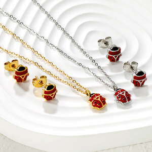 Conjunto de Joyería Ladybug, Collar, Aretes y Pulsera de Acero Inoxidable, Regalo para Mujer, Diseño de Insecto a la Moda - Product Image 2