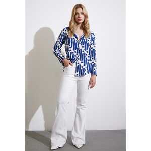 Camisa Moderna con Estampado Modal Azul para Mujer, Blusa con Botones para Uso Diario, Tela Popelina - Product Image 2