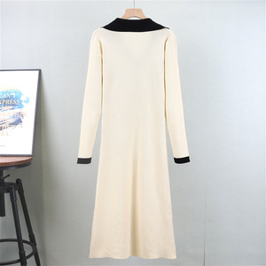 Nouvelle jupe longue en tricot de laine élégante style coréen automne/hiver 2024, taille haute, boutonnée, col en <span class=keywords><strong>V</strong></span>, <span class=keywords><strong>pull</strong></span>-over, coupe trapèze - Product Image 3