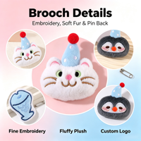 Broche en peluche mignonne de dessin animé (pingouin, poisson, chaton) pour accessoires de vêtements, écharpes et pinces à cheveux, fourniture en gros