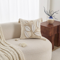 Housse de coussin carrée en polycoton tufté style crème, garnissage en coton PP, pour canapé de salon, avec pompons