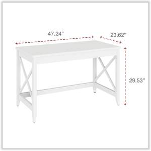 Alera Farmhouse Writing <b>Desk</b> 47.24" X 23.62" X 29.53" Workspace Computer <b>Desk</b> in White - Product Image 6