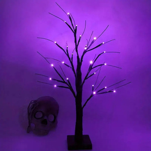 Luces LED de Árbol de Abedul Negro Miniatura de Mesa con Batería USB para Halloween, Luces LED de Árbol de Arce de 24 L, Luces de Árbol Púrpura y Naranja de 2 pies (60 cm) - Product Image 6