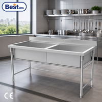 Évier de cuisine commercial en acier inoxydable à cuve simple, double ou 3 compartiments, sur pied
