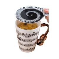 Mug à café en porcelaine écologique 360 ml avec couvercle et poignée créative en forme de violon, logo personnalisé, origine Fujian