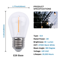 2024 noël décoratif 1W / 2W E26 / E27 clair/ambre rvb coloré PC/verre S14 ampoule LED chaîne éclairage de vacances