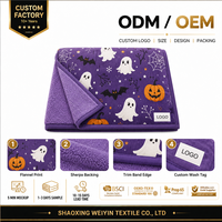 Manta Sherpa de Halloween Personalizada, OEM/ODM, de Felpa Estampada, para Regalos, Venta al por Mayor y Programas de Marca Privada