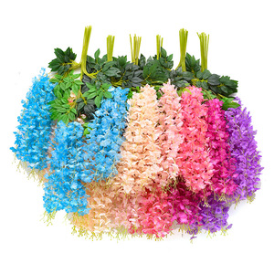 Fleurs artificielles de glycine, couleurs mélangées, en plastique et soie, guirlandes pour décorations de mariage, suspendues au plafond, pour extérieur et décoration intérieure - Product Image 1