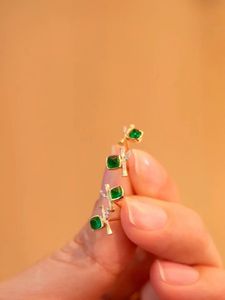Xinfly 18k Gold Fine <b>Stud</b> Earrings 0.4ct <b>Emerald</b> Natural Diamond Exquisite Bamboo Joint Style Fashion Jewelry for Party Gift - Product Image 4