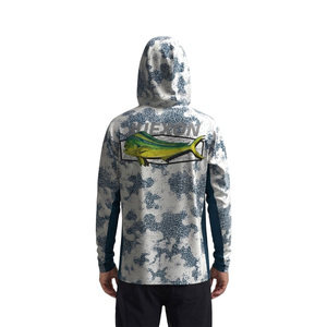 T-shirt à manches longues à capuche pour <span class=keywords><strong>homme</strong></span>, motif camouflage moucheté Mahi Mahi, imperméable UPF50+, séchage rapide, logo personnalisé, pour la pêche, avec <span class=keywords><strong>masque</strong></span> facial intégré - Product Image 3