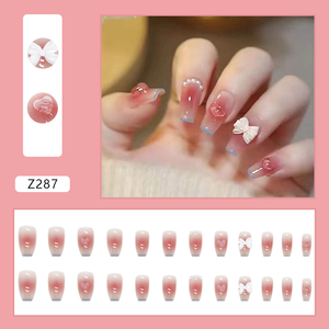 Ongles artificiels en ABS entièrement faits à la main, de haute qualité, réutilisables, à presser, design asiatique doux, couverture complète, longs ongles, art des ongles - Product Image 6