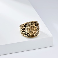 Beiyan Vintage Amerika Herren Edelstahlring Vergoldet Weißköpfiger Seeadler Geometrische Form 18K Plattierung
