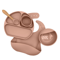 Silicone bébé alimentation ensemble bavoir cuillère anneau de dentition sucette formation tasse à boire ventouse bol plaque