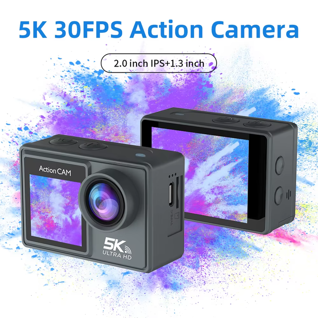 5K Ultra HD Action Camera Dual Screen 170 Wide Angle 30M Waterproof 5K Wifi Action Sport Camera Anti-shake for Outdoor Sports