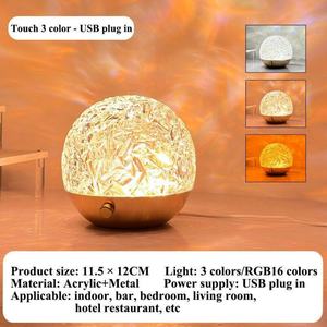 Lámpara de Cristal con Efecto de Ondas de Agua, USB, Rotación, Decorativa, Lámpara de Mesa Táctil con Control Remoto, Luz Nocturna para Dormitorio, Lámpara de Ambiente para Mesa de Noche - Product Image 4