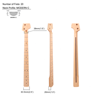 Manche de guitare basse jazz premium à 4 cordes, en érable, rayon de 9,5 pouces, trous de 18 mm, 20 frettes, finition satinée naturelle