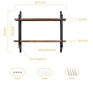 <span class=keywords><strong>Estantería</strong></span> flotante antigua, montada en la pared, <span class=keywords><strong>Industrial</strong></span>, cocina, dormitorio, doble cubierta, <span class=keywords><strong>hierro</strong></span> moderno de <span class=keywords><strong>madera</strong></span> - Product Image 5