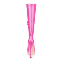 Bottines à talons hauts fins pour filles, couleur rose bonbon, en cuir verni extensible, bout pointu, plateforme pour femmes