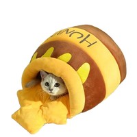 TongMao Maison pour chat en flanelle, chaude pour l'hiver, fermée, sécurisée, type nid de pot de miel, fournitures pour animaux de compagnie, amovible, lavable, rembourrage en mousse à mémoire de forme