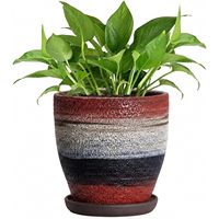 Pot de fleurs en céramique EPFamily, 6 pouces, arc-en-ciel, moderne, rond, pour plantes d'intérieur, avec trou de drainage et plateau, pour utilisation sur bureau
