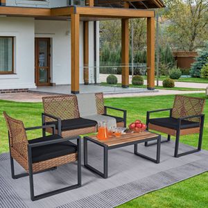 4-Piece Modern <b>Waterproof</b> Patio Furniture Set Outdoor Balcony Porch Garden Backyard Lawn Acacia Wood Table Top - Product Image 5