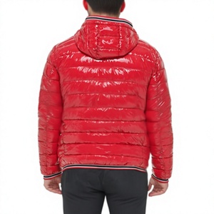 Casual Zipper Front Thick Bomber <b>Jacket</b> Solid Color Polyester Shell Unisex <b>Red</b> Puffer <b>Waterproof</b> Cotton Liner Windproof Winter - Product Image 2
