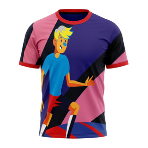 Camiseta de Rugby Sublimada Personalizada para Hombre, Manga Corta, Cuello Redondo, Azul y Roja, Estampado 3D de Dibujos Animados, Corte Regular para Adulto, 100% Poliéster - Product Image 1
