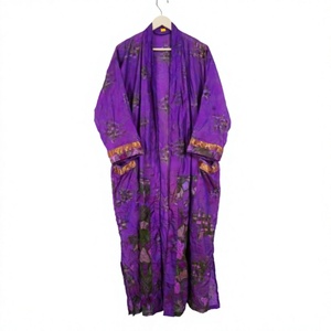 Kimono Japonés de Seda para Mujer, Estilo Indio, con Parches, Cuello en V, Cierre con Cordón, Manga Tres Cuartos, 100% Seda, Elegante para Verano - Product Image 1
